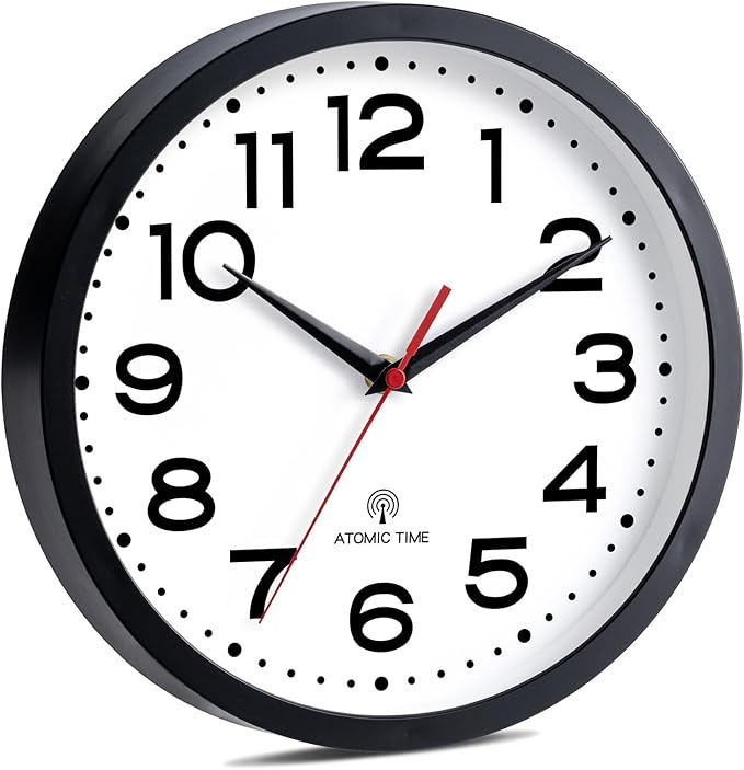Atomic Wall Clock 14 Inch, Modern Clock Battery Operated Classic Analog Decorative for Kitchen, Living Room, Office, Bedroom, Bathroom (Black)
