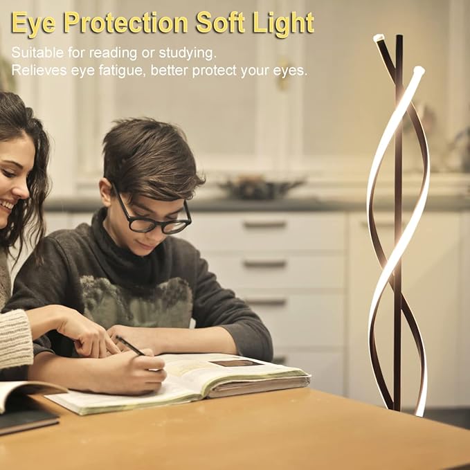 Modern Spiral Floor Lamps for Living Room, 40W LED Floor Lamp with Remote Control, 60 Inch 3 Color Temperatures & Dimmable Brightness Corner Standing Lamp Black Floor Lamp for Bedroom, Office