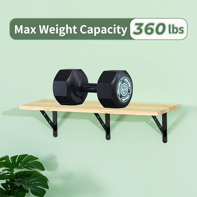 12 Pack 8" x 6" Heavy Duty Aluminum Alloy Shelf Brackets, Max Load 360 lbs, Black, Wall Mount