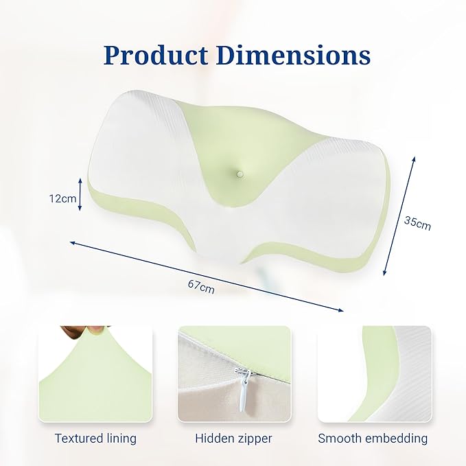 Without Pain Cervical Neck Pillow for Sleeping, Ergonomic Contour Side Sleeper Pillows for Adults, Cooling Orthopedic Pillow for Neck Relief Support, Memory Foam Pillows Back Stomach Sleepers [Green]
