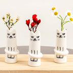 Set of 3 Cat Flower Vase Bud Ceramic Mini Handmade Tiny Vases for Home Decor, Wedding Party, Birthday Gift - Unique, Cute and Aesthetic Miniature Vases - Japanese Trendy, Pretty and Bulk