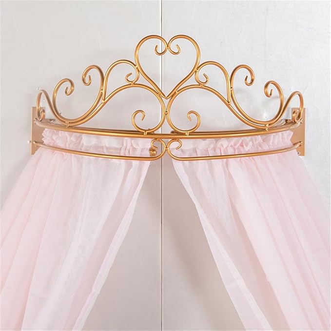 Lotus Karen Princess Bed Curtains Canopy, Cute Lace Mosquito Net with Metal Crown for Girls Kids Toddlers Crib Bedroom Decoration