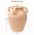 Handcrafted Flower Vase, 9.8" Tall Terracotta Vases, Vintage Rustic Ceramic Vase Décor with 4 Handles, Wide Mouth, Matte Finish for Home Office Resto Café Décor