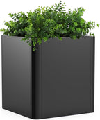 Metal Square Planter Box, Galvanized Steel Planters for Outdoor Plants, 24"x 24"x 25" Black Large Outdoor Planters with Drainage Hole for Porch/Patio/Garden