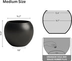 DTY Signature Mount Sherman Lightweight Durable Modern Fiberstone Sphere Planter for Indoor & Outdoor Drainage Hole & Rubber Plug Weather Resistant, 13.5" H x 17" Dia, 12" Opening- Medium, Black