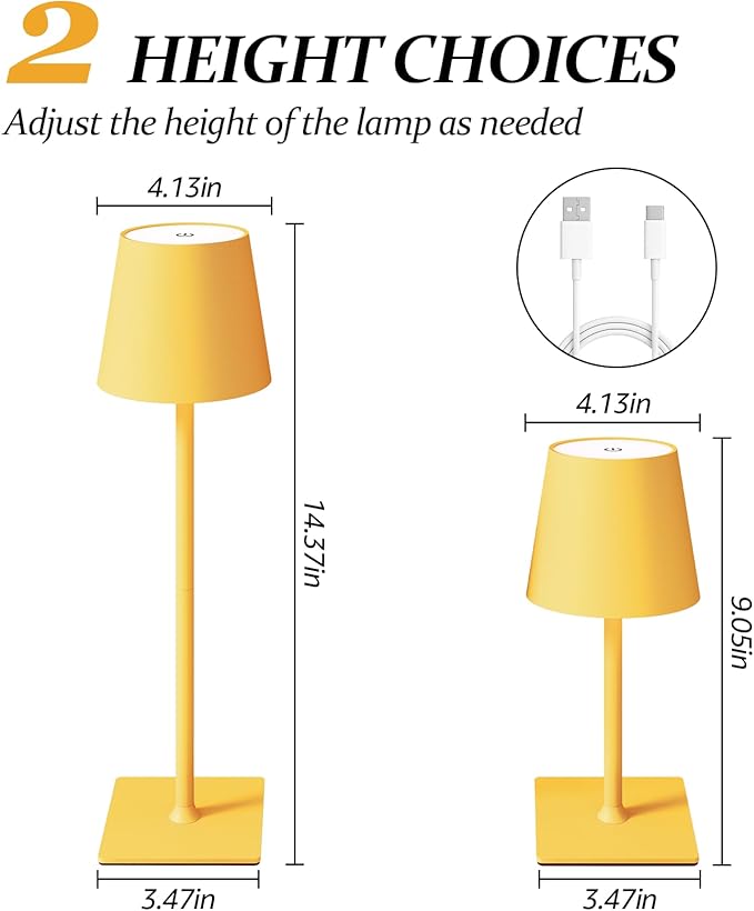 2 Pack Cordless Table Lamps, 3 Colors Stepless Dimming, 5000mAh Rechargeable Battery LED Desk Lamp for Bedroom/Couple Dinner/Desk/Cafe/Dining Room/Terrace