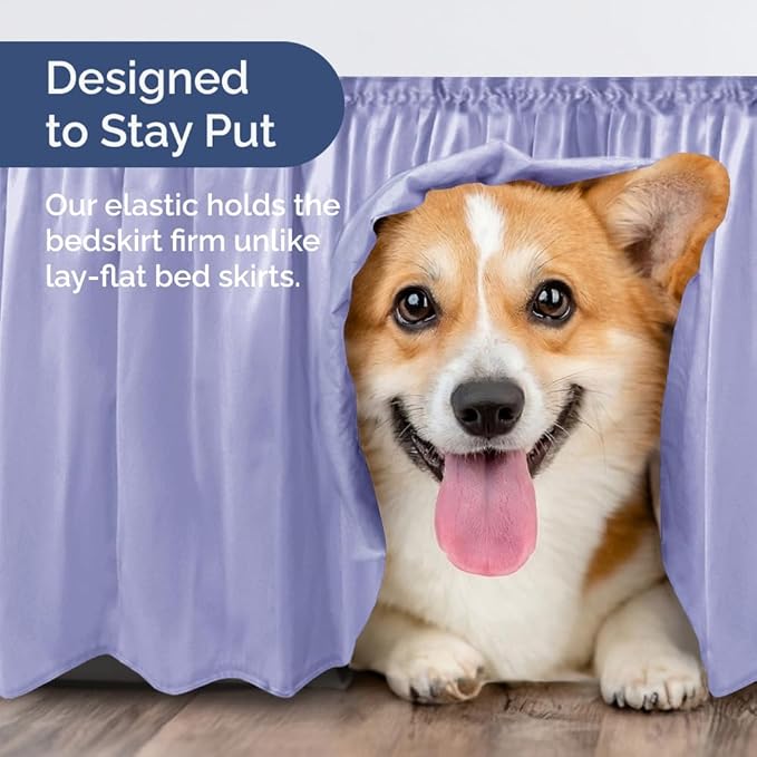 Wrap Around Dust Ruffle Bed Skirt - Lavender - Twin/Twin XL Size Beds with 12 Inch Drop - Easy Fit Elastic Strap - Adjustable Pleated Bedskirt w/Brushed Fabric Wrinkle Free - Women, Men, Kids & Teens