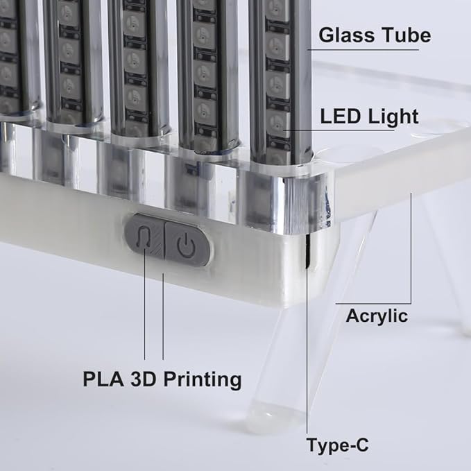 Corded Music Sync LED Light, Sound & App Reactive Mood & Ambient Lighting - Cool & Creative Multicolor Decorative Art Desk Table Lamp 9 Tubes (Orange)