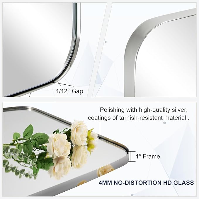 ANDY STAR Polished Chrome Mirror, 24x32 Oblong Bathroom Mirror for Vanity with Stainless Steel Metal Frame, Silver Oval Mirror Modern Anti Rust Wall Mounted