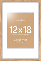 Homeforia 12x18 Picture Frame Wood, High End Natural Oak 12x18 Light Wooden Poster Frame with Mat 8.5x11, 12 x 18 Frames Matted to 8.5 by 11 Photo, 18x12 Thin Frame, Tempered Glass, Wall Kit, Set of 1