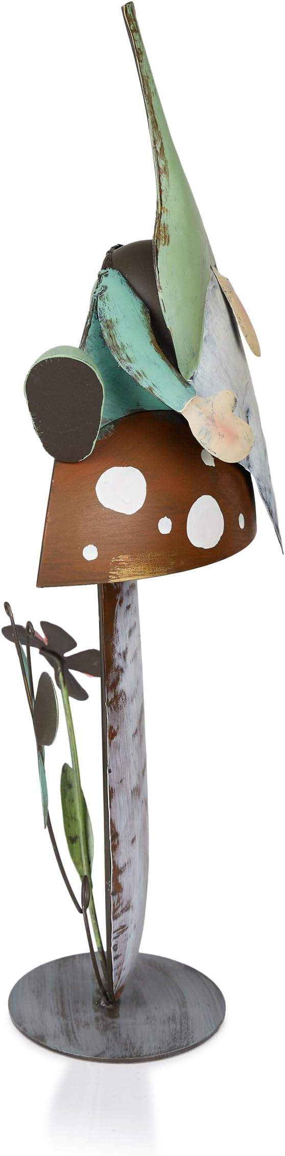 Alpine Corporation - Metal Gnome with Mushroom – 20" Tall Durable Iron Garden Statue, Whimsical Outdoor Décor for Patio, Lawn, Yard (Multicolor)