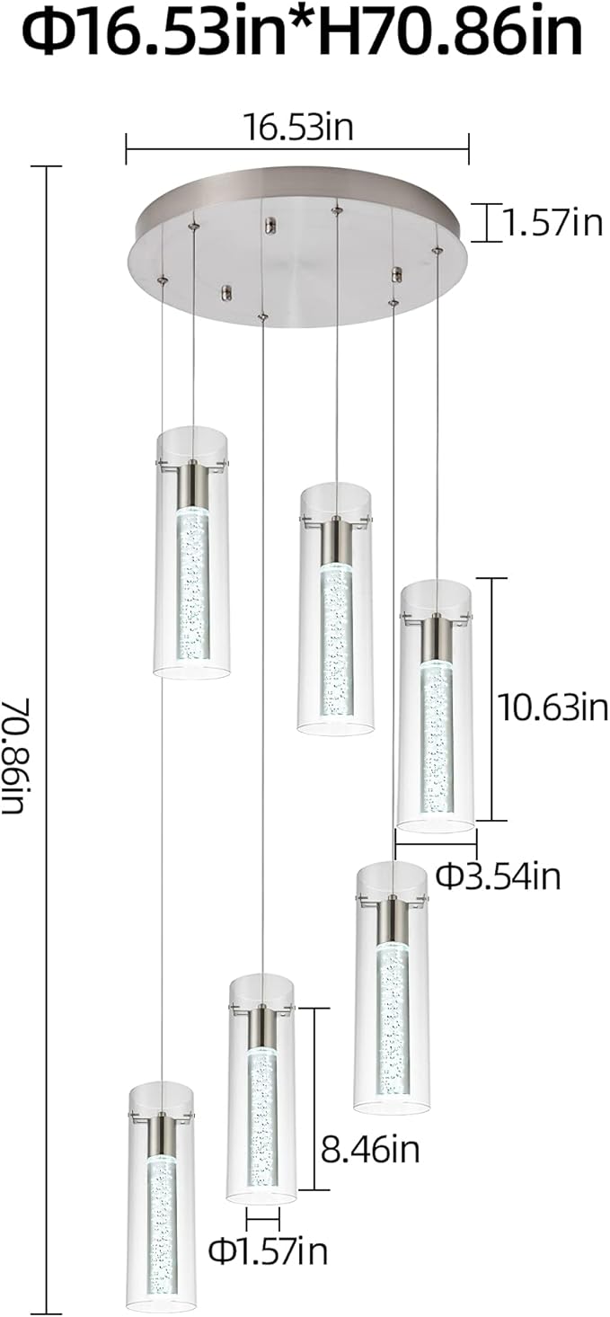 Pendant Lights Kitchen Island Kitchen Lights Modern Crystal Bubble Glass Pendant Ceiling Light Fixture for, Dining Room, and Restaurant - 48W Integrated LED Hanging Light Dimmable.(6-Light)