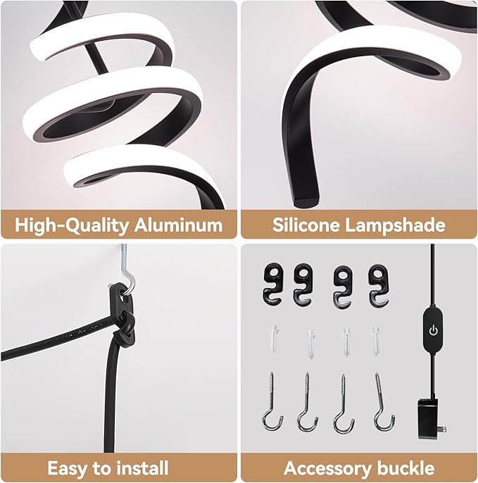 Plug in Pendant Light, 3000~6000K Hanging Lights with Plug in Cord, Touch Switch Modern Pendant Light, Black Hanging Lamps for Living Room, Kitchen, Dining Room, Bedroom,1 Pack