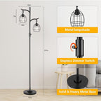 9MMML Floor Lamp for Living Room, Farmhouse Industrial Dimmable Floor Lamps with 2 Hanging Teardrop Cage, Vintage 67'' Tall Black Tree Standing Lamp for Bedroom Office, 2 x 800LM LED Bulbs Included