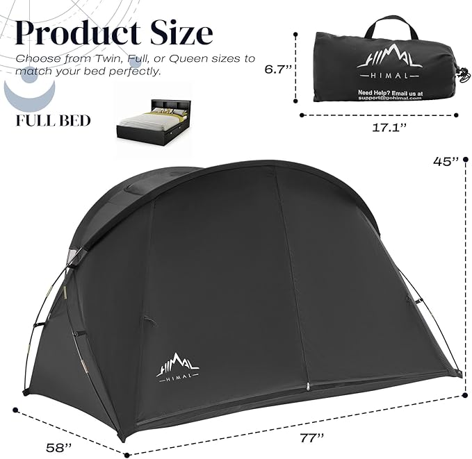 Bed Tent Canopy Full, Blackout Portable Sleep Tent Easy Setup, Breathable Mesh, Privacy Curtains for Adults, Ideal for Indoor