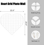Grid Photo Wall Panels - 22.4"x20.4" Heart Shape Iron Rack Art Wire Board, Wall Grid Organizer, DIY Photo Frame for Home, Office, Kitchen, Bedroom, Christmas Gifts - White