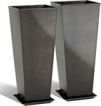 KOL 28''H. Tall Galvanized Steel Glazed Planter with Insert, Set of 2, Planter Pots for Indoor & Outdoor Use, Decorative Flower Plant Pots with Drainage Hole for Front Porch, Patio, Deck - Black