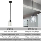 Black Pendant Lights Kitchen Island,Modern Farmhouse Glass Pendant Light,Light Fixture Kitchen Pendant Mini Hanging Light Fixture for Sink (Black 2 Pack Stem Rod)