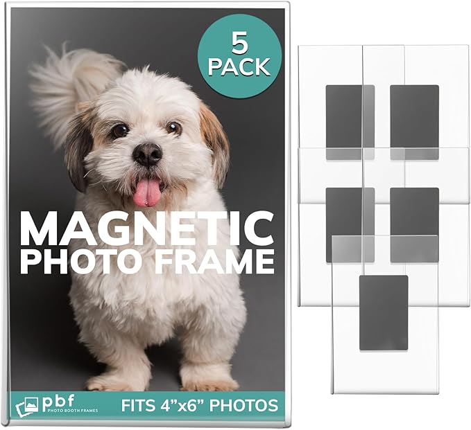 pbf 4x6 Magnetic Picture Frames for Refrigerator | 4 x 6 Clear Magnetic Acrylic Frames | Magnetic Photo Holders for Fridge, Locker, Photo Board, Art Display, Sign Holder (5-Pack)