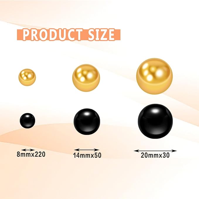 300Pcs Vase Filler Black and Golden Yellow No Hole Faux Pearl Beads for Vase Filling Decorations, Candle Centerpieces, Wedding Centerpieces, Home Party Decor (8/14/20mm)