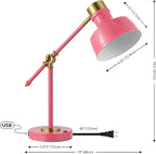 JONATHAN Y JYL7124D Allegra 18.5" Adjustable Cantilever LED Task Lamp, USB Charging Port, Classic, Coastal, Industrial, Farmhouse, Traditional for Bedroom, Living Room, Office, Pink/Brass Gold