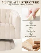 Kromax Swivel Accent Chair with Armrest, Mid Century 360 Degree Swivel Barrel Chair Overstuffed Tufted Velvet, Ideal for Living Room, Bedroom, Reading Room, Beige
