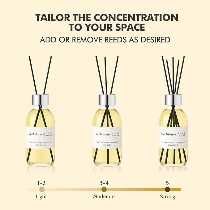 Clesh Reed Diffuser Set, 6.7 oz Linen Scented Diffuser with Sticks, Home Fragrance Reed Diffuser for Bathroom Shelf Decor, Linen Meditation