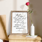 Christian Wooden Wall Sign, Dining Room Decors, Farmhouse Decor for Kitchen, Rustic Home Decor, Framed Wall Plaque Sign 15 * 11.5 inches, Bless the Food Before Us