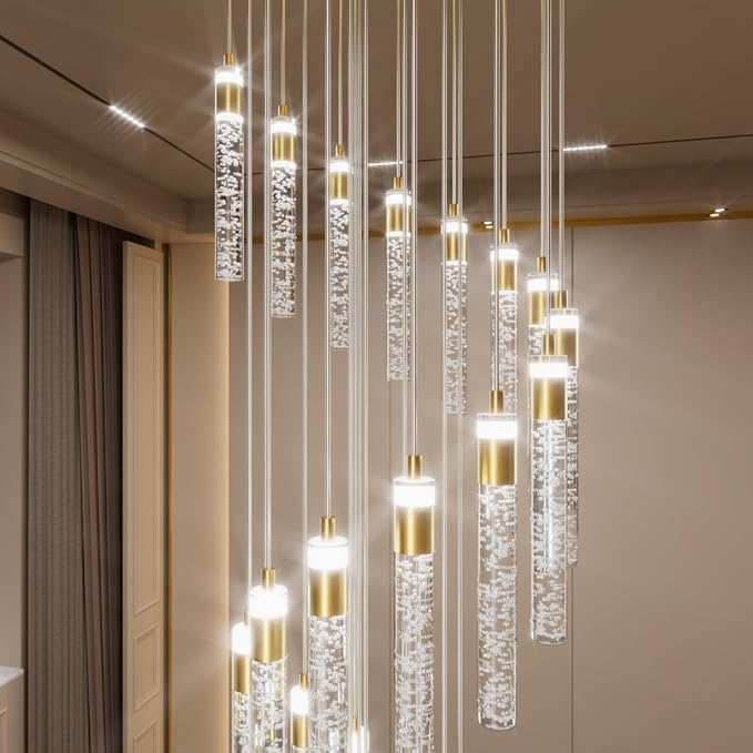 130inch Gold Staircase Chandeliers for High Ceilings Long Spiral Chandeliers Large Foyer Ceiling Light (25-Light)