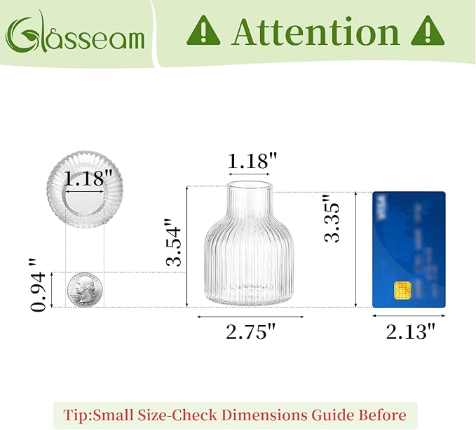 Glasseam Glass Bud Vases for Centerpieces: Modern Small Flower Vase Set of 4 for Home Decor - Clear Mini Table Centerpieces for Minimalist Living Room Shelf Kitchen Wedding Party Decorations