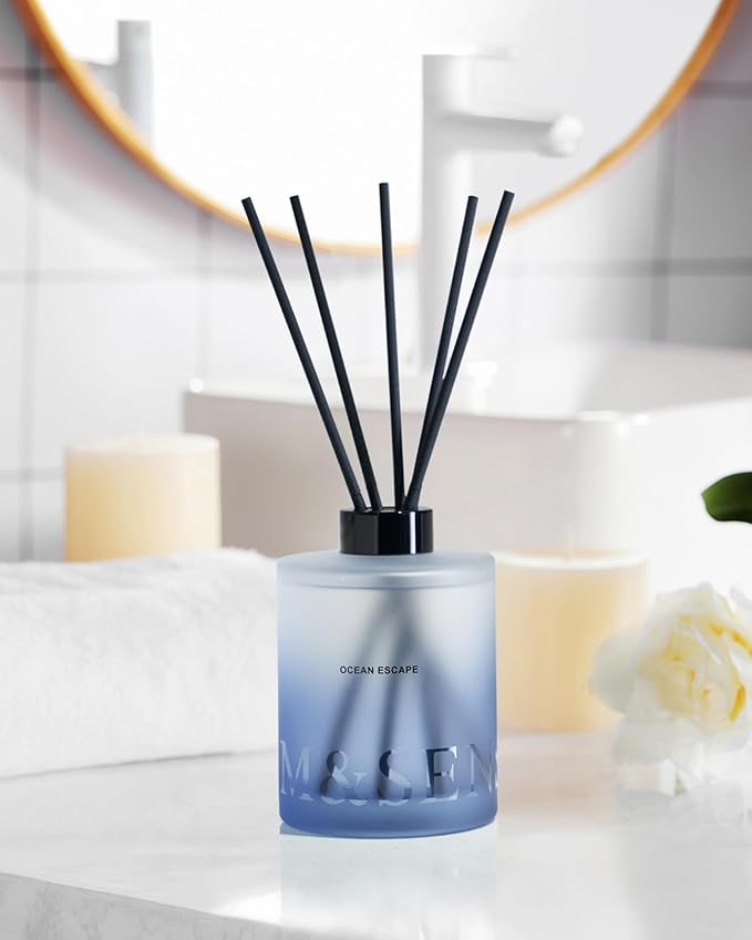 M&SENSE Ocean Escape Reed Diffuser Set - 16.9 fl oz Sea Salt Scent Diffuser with Sticks, Large Long-Lasting Fragrance Diffuser, Aromatherapy Diffuser Gift for Summer, Spa & Home Decor