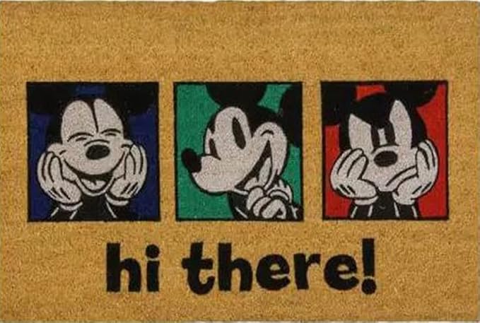 Gertmenian Disney Mouse Doormat Rug Front Door Coir Mat Welcome Home Indoor Outdoor Entryway Carpet, 2-Pack 20x34, Retro Mickey Faces/Hi There