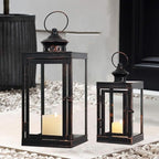 DECORKEY Large Lantern Decorative Outdoor & Indoor, Set of 2 (14’’&10’’) Metal Candle Lanterns Decor, Vintage Hanging Candle Holder for Front Porch Patio Wedding Farmhouse Home, Spring Decoration