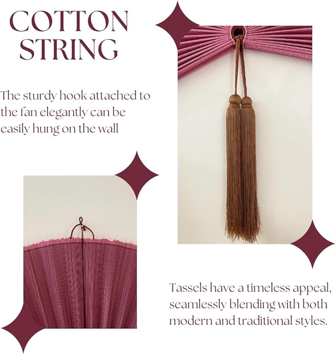 Fan Wall Decor,Japanese Wall Fan Decor,Large Bamboo Fan Wall Art For Boho Hanging Headboard,Decorative Folding Fan For Over Bed Decorations,Large Wall Dcor (Rasberry, 60inch)