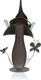 Alpine Corporation - Metal Gnome with Mushroom – 20" Tall Durable Iron Garden Statue, Whimsical Outdoor Décor for Patio, Lawn, Yard (Multicolor)