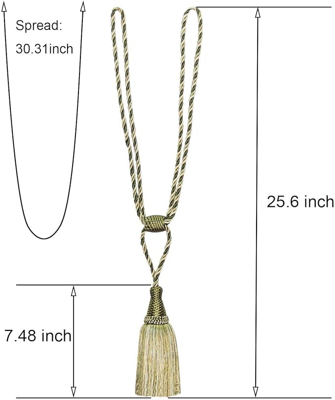 Fenghuangwu Curtain Tiebacks Handmade Elegant Curtain Tie Backs Holdbacks with Tassel for Home Office Decor 2 Pack - Green