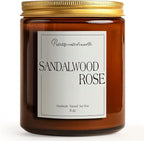 Sandalwood & Rose Scented Candles for Home, Natural Soy Wax Aromatherapy Santal Rose Candle Gifts for Men & Women, Highly Scented & Long Lasting Non Toxic Jar Candle for Stress Relief (9oz)