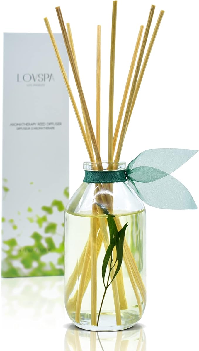 LOVSPA Reed Diffuser Set, Bamboo Citrus Scented Oil Diffuser with Sticks, Home Fragrance Accessories for Bathroom Shelf Decor, Aroma Diffusers for Home or Office Desk, USA Made