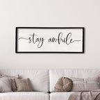 Stay Awhile Sign Wall Decor 32"X12" Large Solid Wood Frame For Hallway Living Room Entryway Farmhouse Wall Art Lets Stay Family Home Rustic Hanging Decoration (Black)