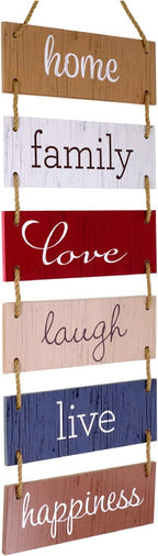 EXCELLO GLOBAL PRODUCTS Large Hanging Wall Sign: Rustic Wooden Decor (Home, Family, Love, Laugh, Live, Happiness) Hanging Wood Wall Decoration (11.75" x 32")