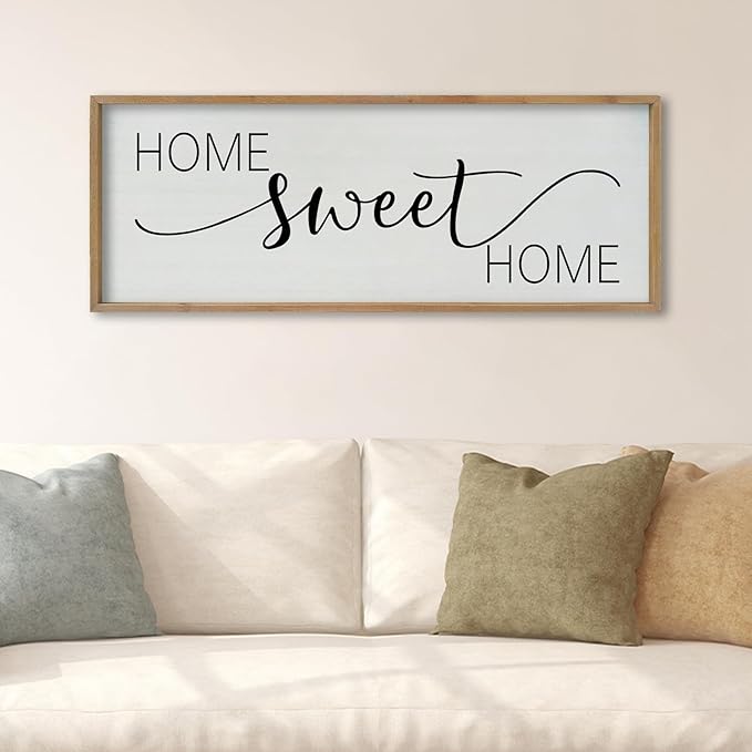 SRSZHIYUE Home Sweet Home Sign 40"x15" for Farmhouse Rustic Large Family Living Room Over Couch Modern Horizontal Wall Decor, Wood Framed Plaques Art Decorative (Wood)