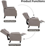 CANMOV Push Back Recliner Chair Set of 2, Modern Fabric Wingback Recliner Chair, Comfy Armchair Single Sofa Accent Chair with Padded Seat and Nailhead Trim, Tufted, Grey