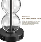 Oneach 24" Glass Table Lamps Set of 2, Black Modern Table Lamps with USB Ports for Living Room, Linen Shade Bedside Lamps for Bedroom, Nightstand, Side Table (Bulbs not Included)