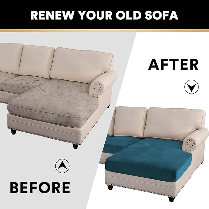 PrinceDeco Sectional Couch Covers 4 Pieces Couch Covers for Sectional Sofa Velvet Separate Sectional Couch Covers L Shape for Left/Right Chaise Sectional Couch(3 Seater + 1 Chaise,Deep Teal)