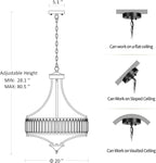 20" Modern Crystal Chandelier, 5-Light Gold Dinning Room Light Fixtures Over Table, Hanging Round Pendant Chandelier for Kitchen Island Entryway Bedroom Office Bathroom Stairwell