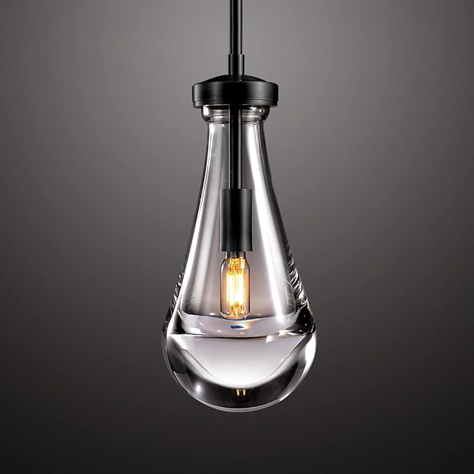 Black Pendant Light Fixtures, Glass Pendant Lights Kitchen Island, Raindrop Pendant Lighting, for Kitchen Island, Bedroom, Bathroom, Including Light Bulbs