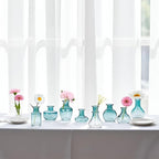Bud Vases in Bulk Small Glass Green Vase Set of 8 Different Shape Smooth Surface Vintage Mini Tiny Vases Modern Cute for Flowers Table Wedding Decor Centerpieces Home Party Dining Room