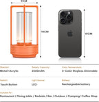 Portable Metal Table Lamp for Indoor/Outdoor ,Rechargeable Cordless LED Lamp, 3-Colour Infinitely Dimming Battery Powered Small Desk Lamp, Restaurant/Bedroom/Bar/Coffee Shop/Camping Light (Orange)