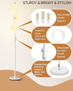 Lightdot 60IN Dimmable (Brightness Adjustable) White Floor Lamp, Mid Century Standing Lamps with 3 Globe Soft Warm White Eye Care 3000K Bulbs Included, Modern Tall Lamp for Bedroom Office
