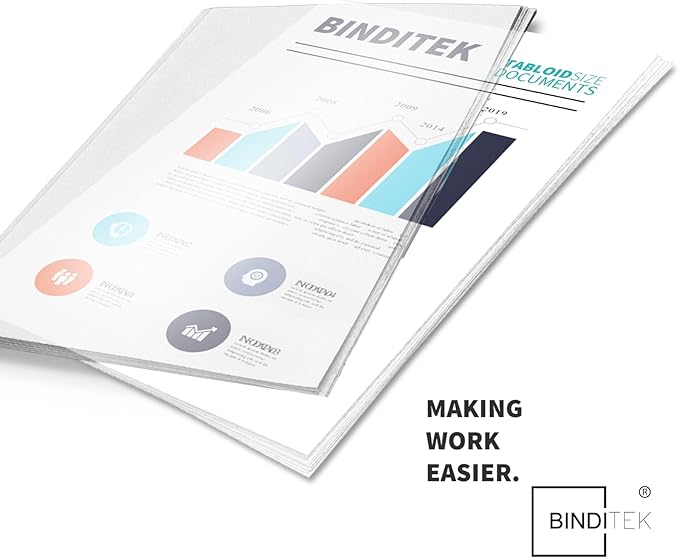Binditek 50 Pack 8 Mil PVC Clear Binding Presentation Covers, 11 x 17 Inches, Tabloid Size, Square Corners, Un-Punched, Office School Supplies